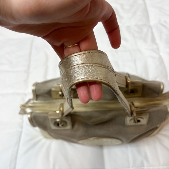 Michael Kors Gold Canvas Leather Tote Bag - Picture 3 of 14